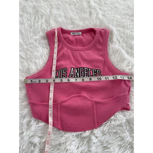 ZARA Womens Pink Ribbed Los Angeles Cropped Tank Top Size L - Picture 7 of 8